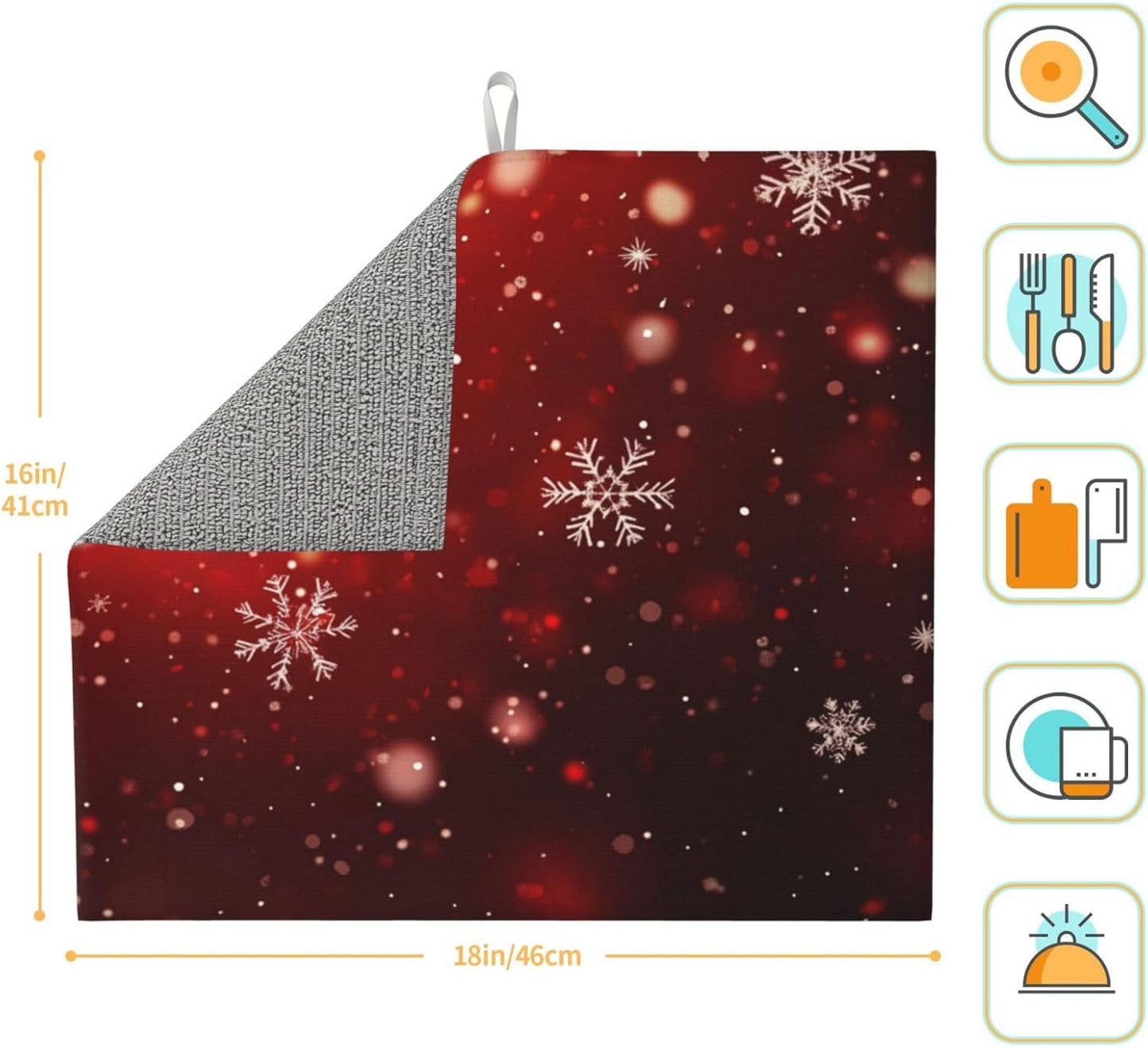 Dish Drying Mat Red Christmas Snowflake Xmas Glitter Absorbent Microfiber Non Slip Quick Dry Heat Resistant Holiday Decorative Kitchen Counter Mat for Plates Cups Glasses 16x18 Inch