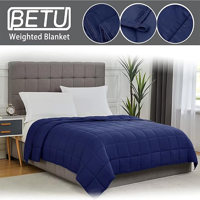 Navy Blue Weighted Blanket for Adults 12lbs, 48"x72", Twin Full Size Cooling Heavy Throw Blanket for 110-130lbs, Microfiber Soft Thick Big Blankets Weighted Comforter Gift for Sleeping