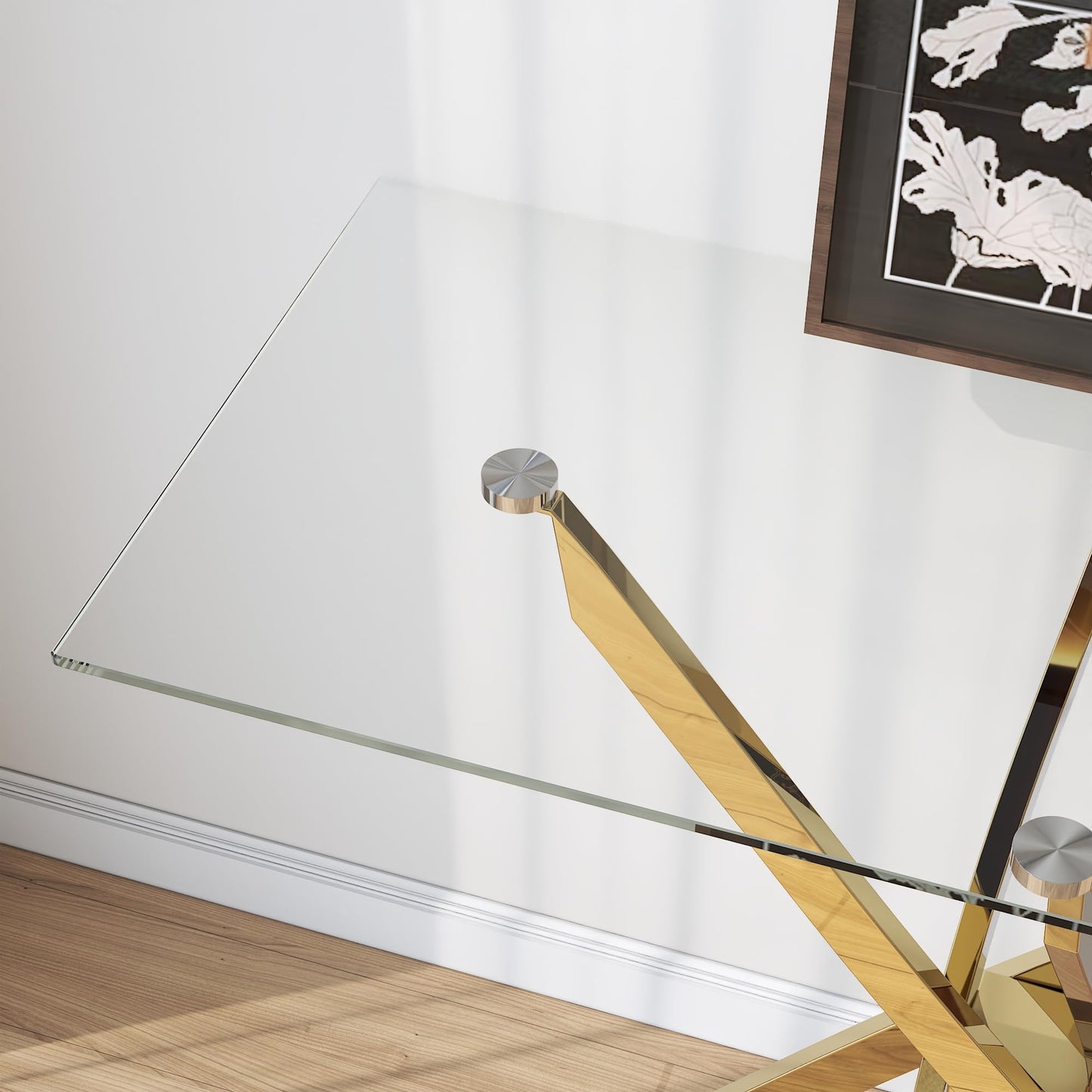 NIERN Tempered Glass Console Table with Chromed Legs, Modern Narrow Sofa Table for Hallway Entryway (Gold, 39"x18"x30")
