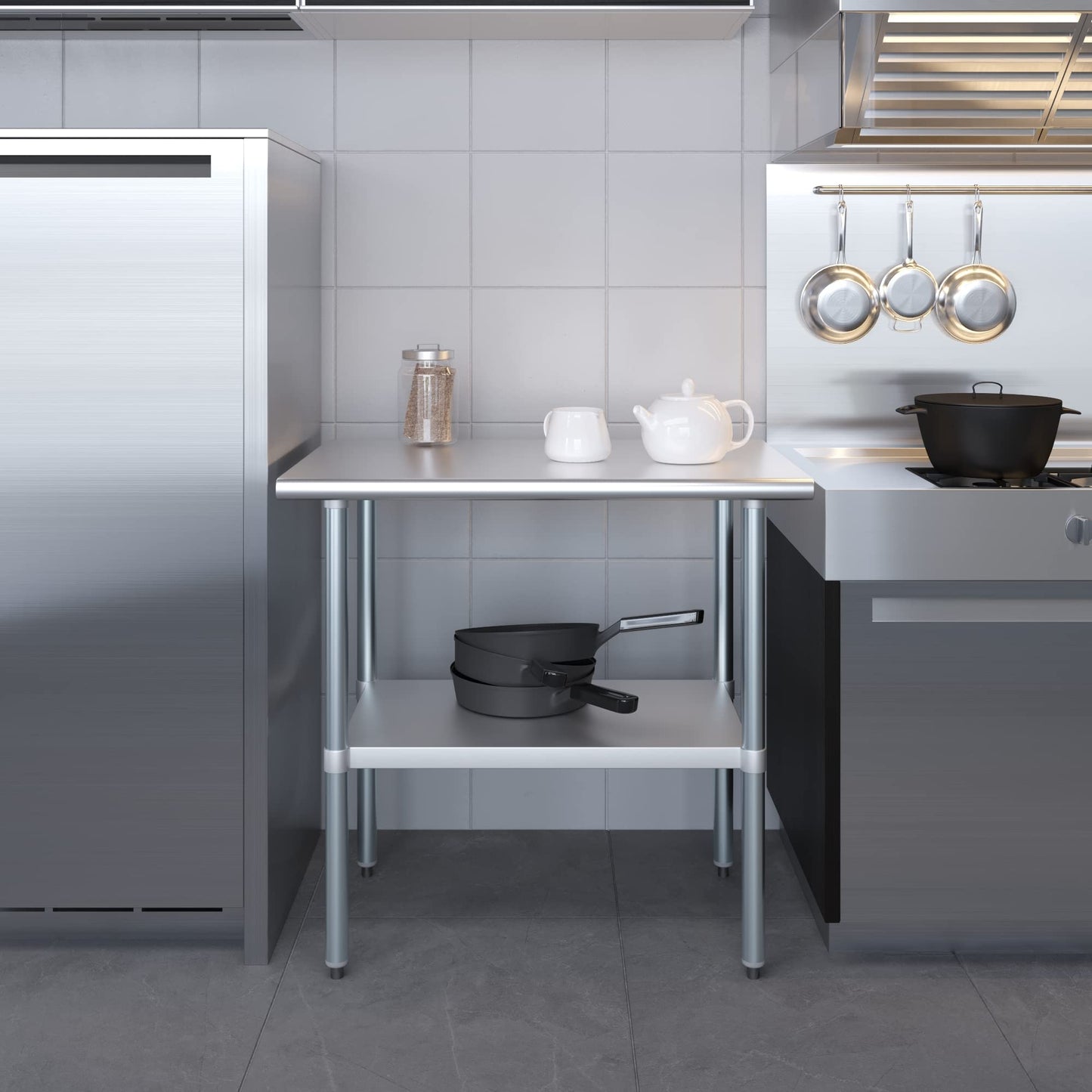 AmGood 24 in. x 36 in. Stainless Steel Work Table | Metal Kitchen Food Prep Table | NSF