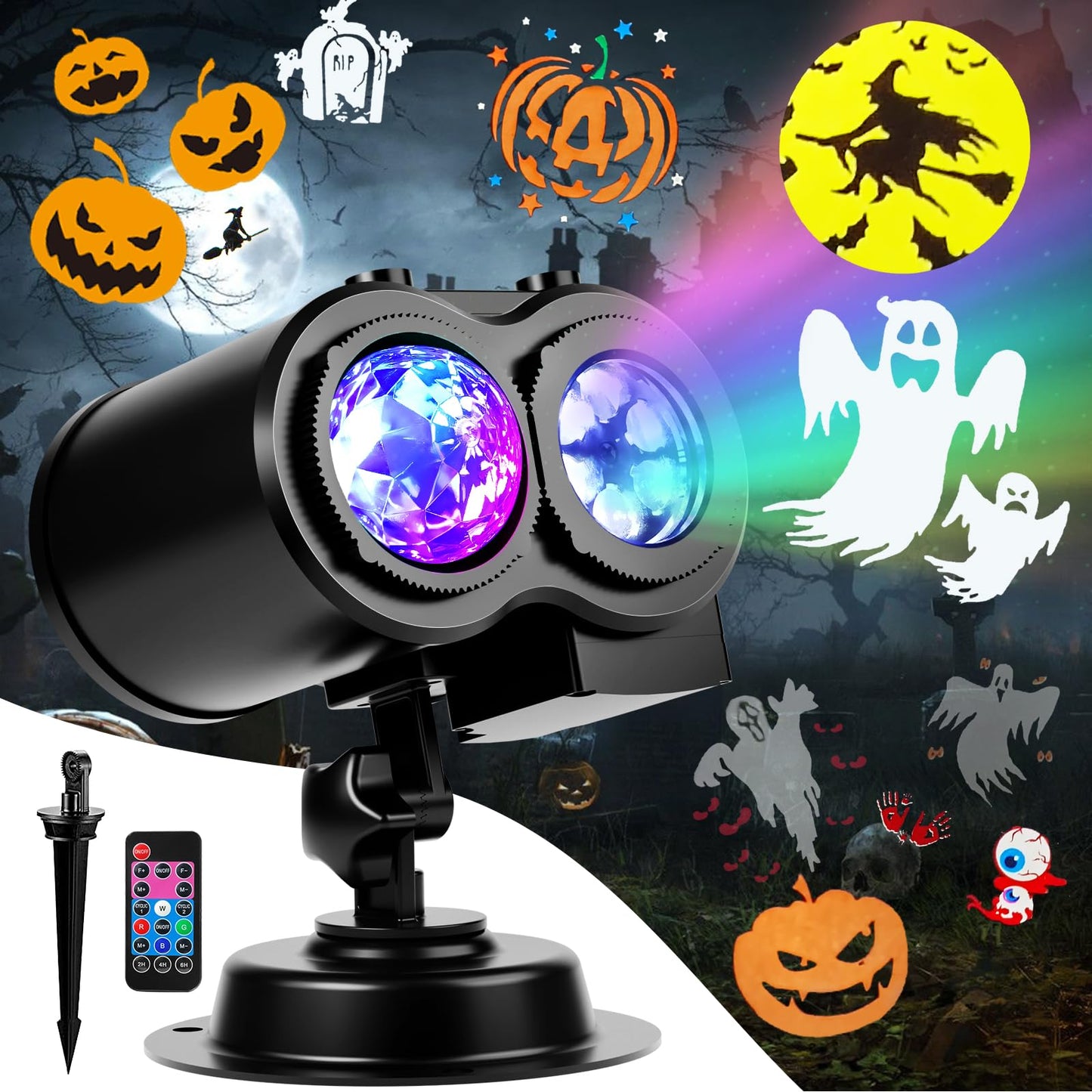 Brighter Halloween Decorations Projector Lights for Home, 2025 Upgraded Holiday Projectors with 19 HD Replaceable Slides (3D Ocean Wave & Patterns), Weather Proof Halloween Projector Light Show