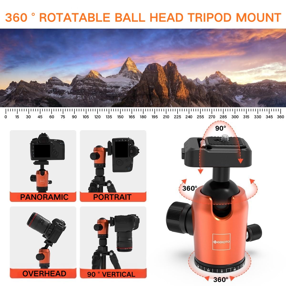 GEEKOTO Camera Tripod,Carbon Fiber Camera Tripod Monopod with 360 Degree Ball Head 1/4 inch Quick Shoe Plate Professional Tripod Load up to 26.5 pounds