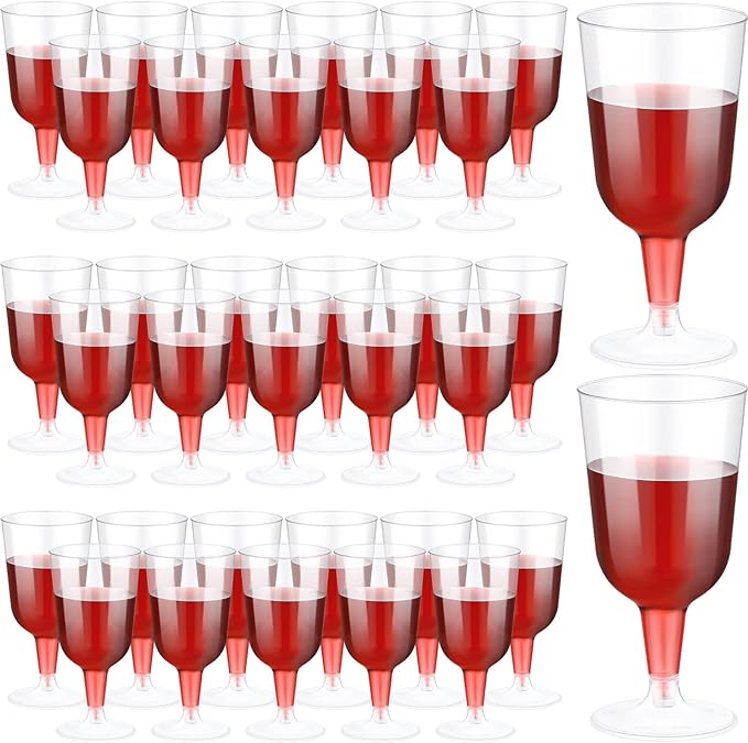 Meanplan 100 Pcs Plastic Wine Glasses with Stem 6oz Plastic Wine Cups for Parties Disposable Stackable, Wedding Picnics(Si...