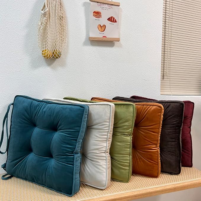 vctops Soft Velvet Chair Pads with Ties Comfy Solid Seat Cushion for Dining Chairs, Office Chairs, Hardwood Floors (Coffee, 16"x16")