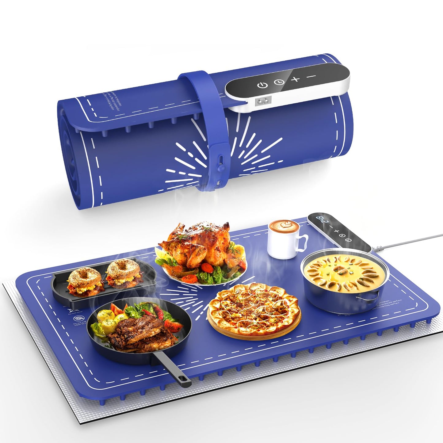 Warming Mat for Food, Upgrade 248℉ Food Warming Mat, Electric Warming Tray with Insulation Pad and 9-Level Temperature, Silicone Heating Mat for Buffets, Party, Gatherings, Everyday Use (Large)