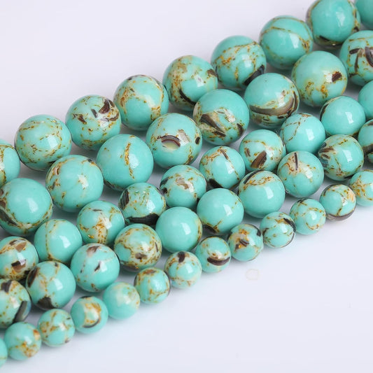 8mm 45pcs Turquoise Beads with Mother of Pearl Blue Howlite Shell Turquoises Stone Round Beads for Jewelry Making Bracelet