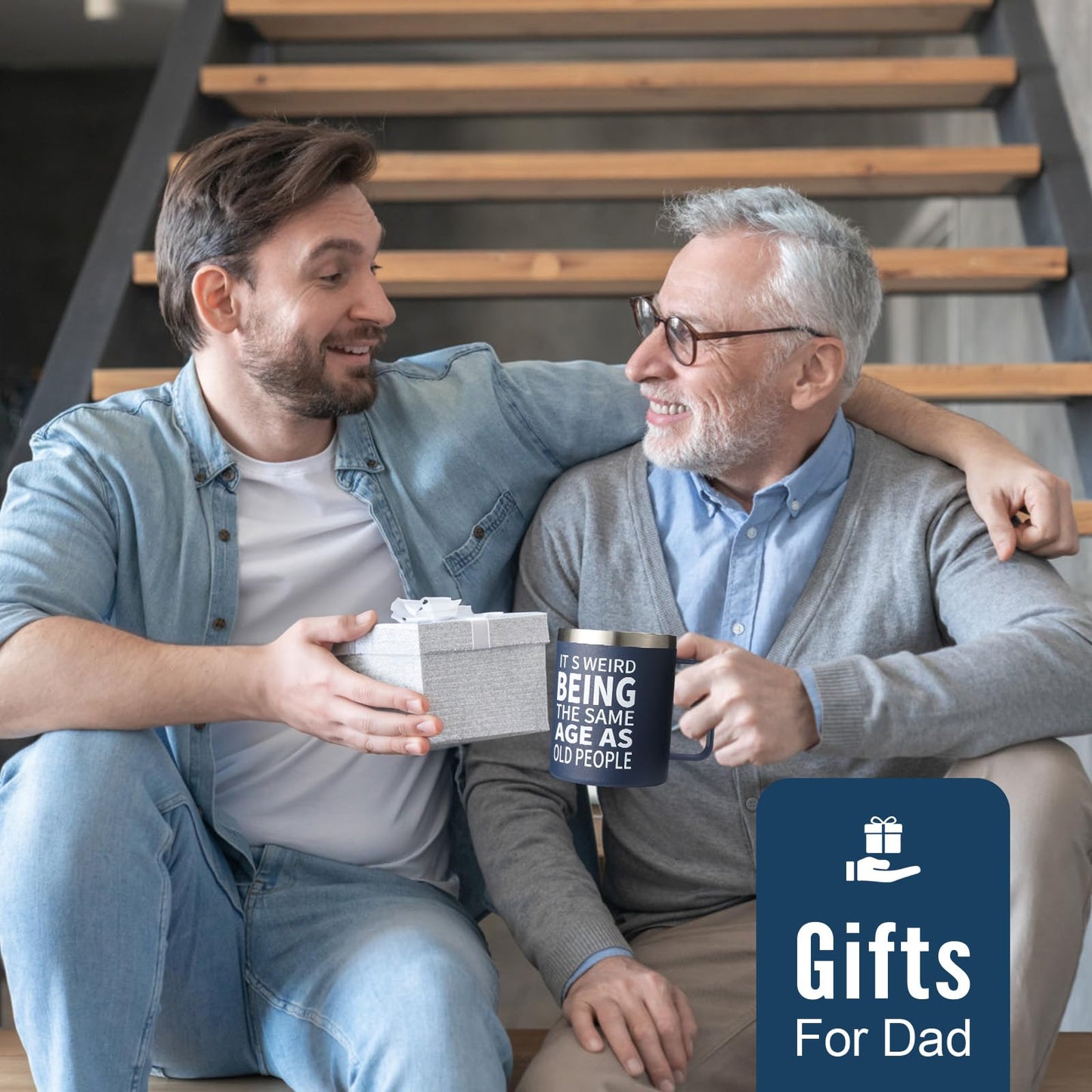 NOWWISH Birthday Gifts fo Men- Weird Being the Same Age as Old People Mug - Funny 50th 60th 70th Birthday Gifts for Men, Old People, Him, Husband, Grandpa (14oz, Navy Blue)