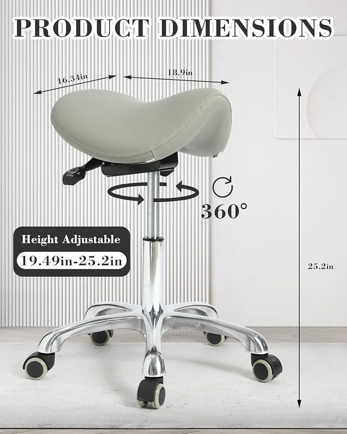 Conforms to ergonomics, with a Saddle Stool That can be Tilted and a Rotating Stool with Hydraulic Lifting Height Adjustment, Suitable for Office, Gray