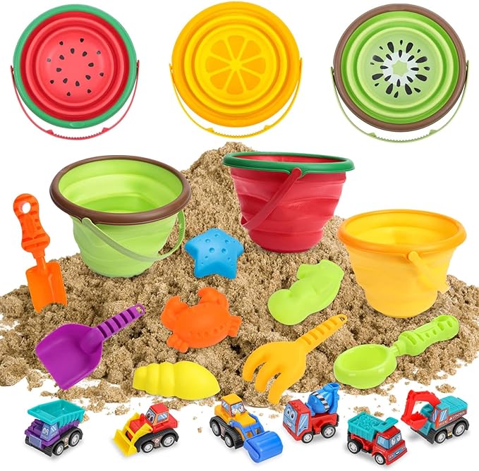 Beach Sand Toys Set for Kids, Silicone Collapsible Foldable Beach Bucket Travel Beach Toys for Summer Outdoor Camping and ...