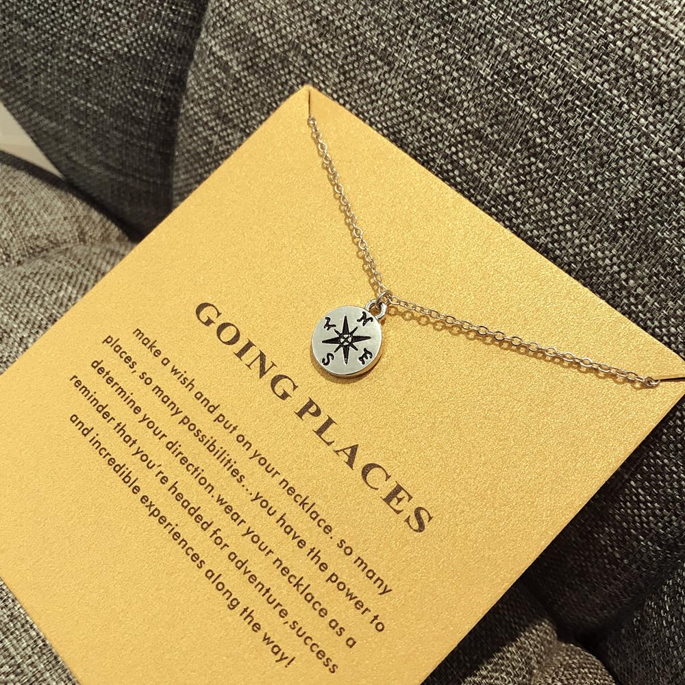 LANG XUAN Message Card Compass Pendant Necklace Friendship Starfish Good Luck Elephant Pendant Chain Necklace with Gift Card