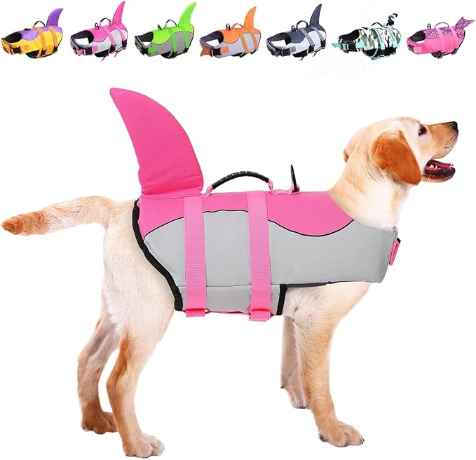ASENKU Dog Life Jacket - Pet Safety Vest for Swimming & Boating, Shark Life Jacket with Floatation, Dog Lifesavers Swimsui...