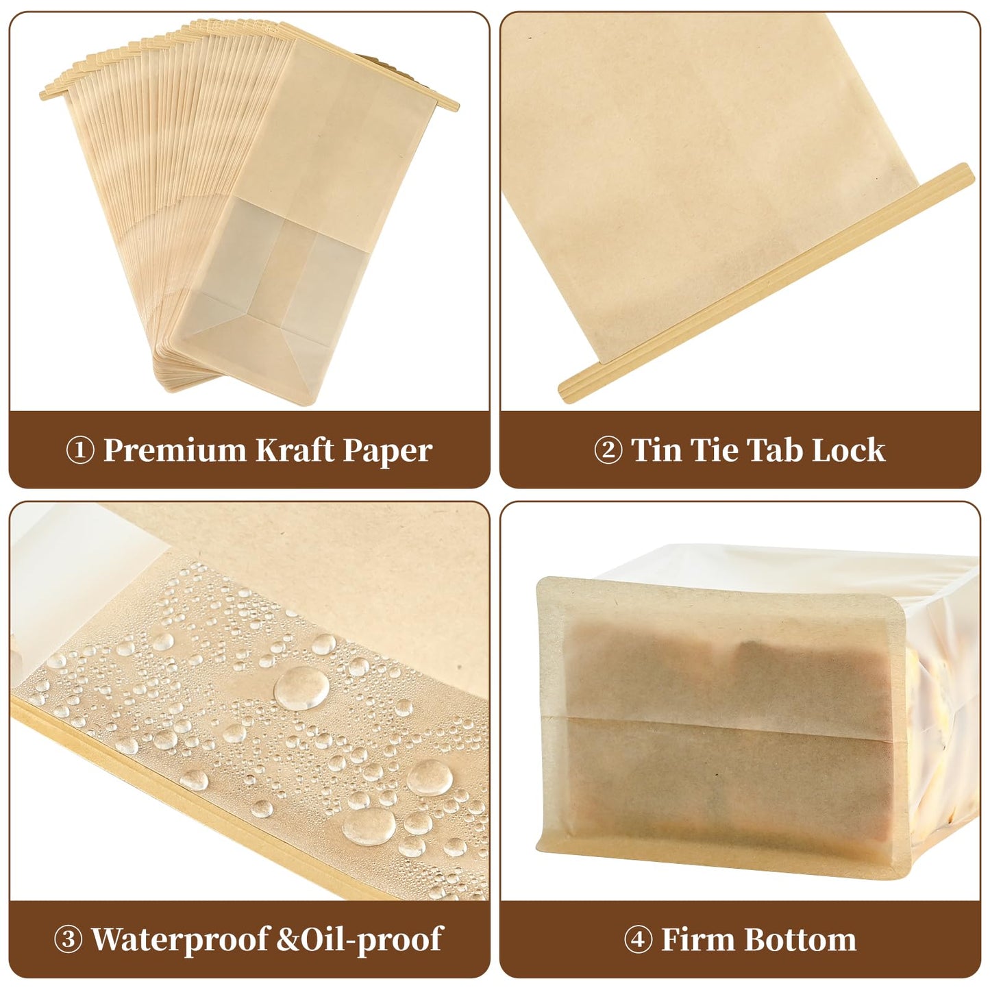 Ohuimrt 50 PCS Bread Bags for Homemade Breads, 11 x 5.1 x 3.9 Inches Brown Kraft Paper Bakery Bags with Tin Tie Tab Lock Sourdough Bread Bags with Window Baked Foods Packaging Storage