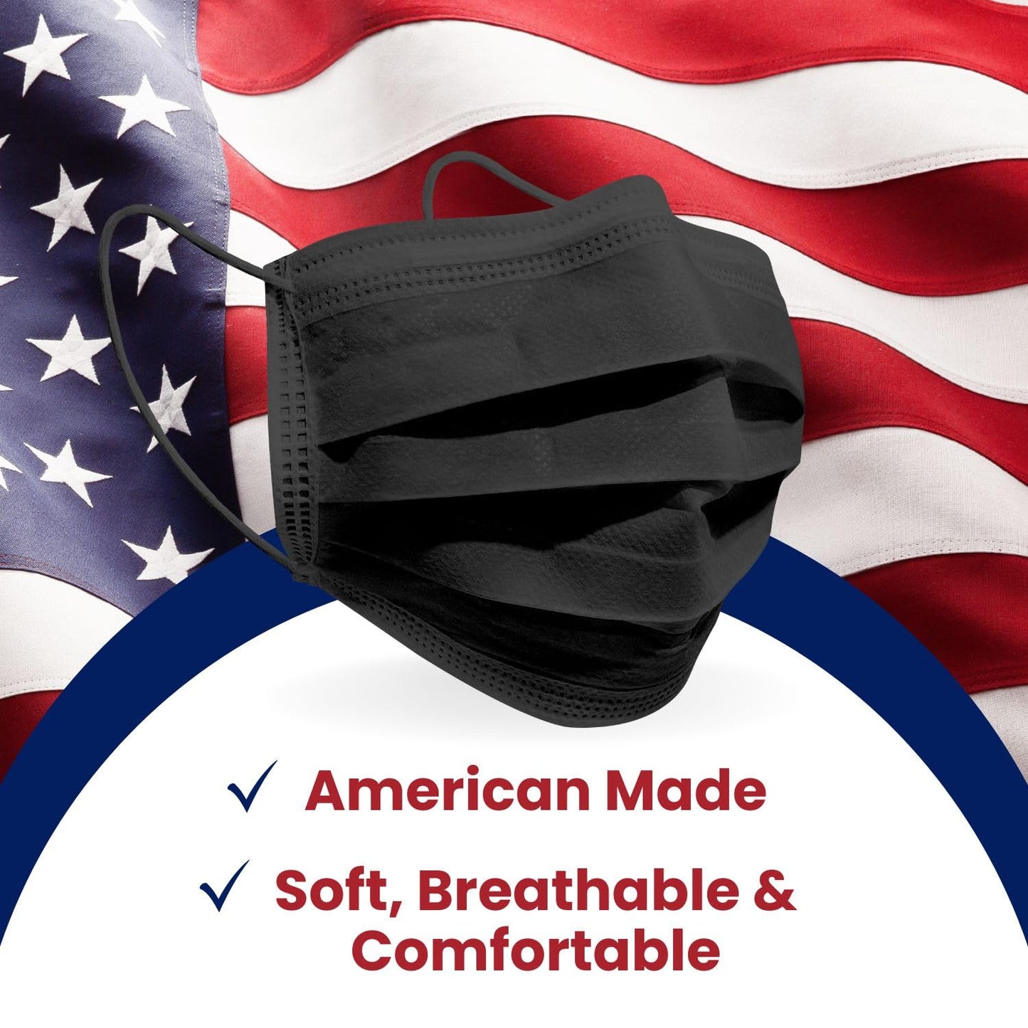 MagiCare USA Made Black Face Masks, Disposable - Adult 3 Ply Premium Black Mask - Disposable Face Mask for Women & Men - Comfortable, Soft, Breathable (50/Box)