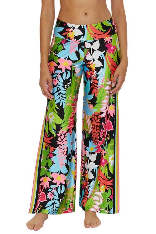 Trina Turk Women's Standard Swim Pants, Floral Print, Side Slits, Casual, Beach Cover Ups, Tiki Border (Multicolor), X-Small