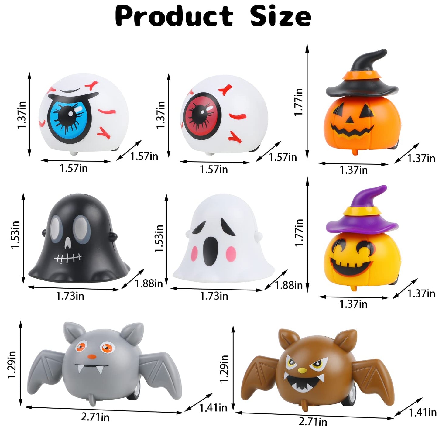 CCINEE 24PCS Halloween Pull Back Cars, Assorted Ghost Eyeball Bat Pumpkin Tiny Car Toys Halloween Friction Powered Racing Cars Vehicle Toy for Kids Halloween Bag Fillers Treats Prizes Party Favors