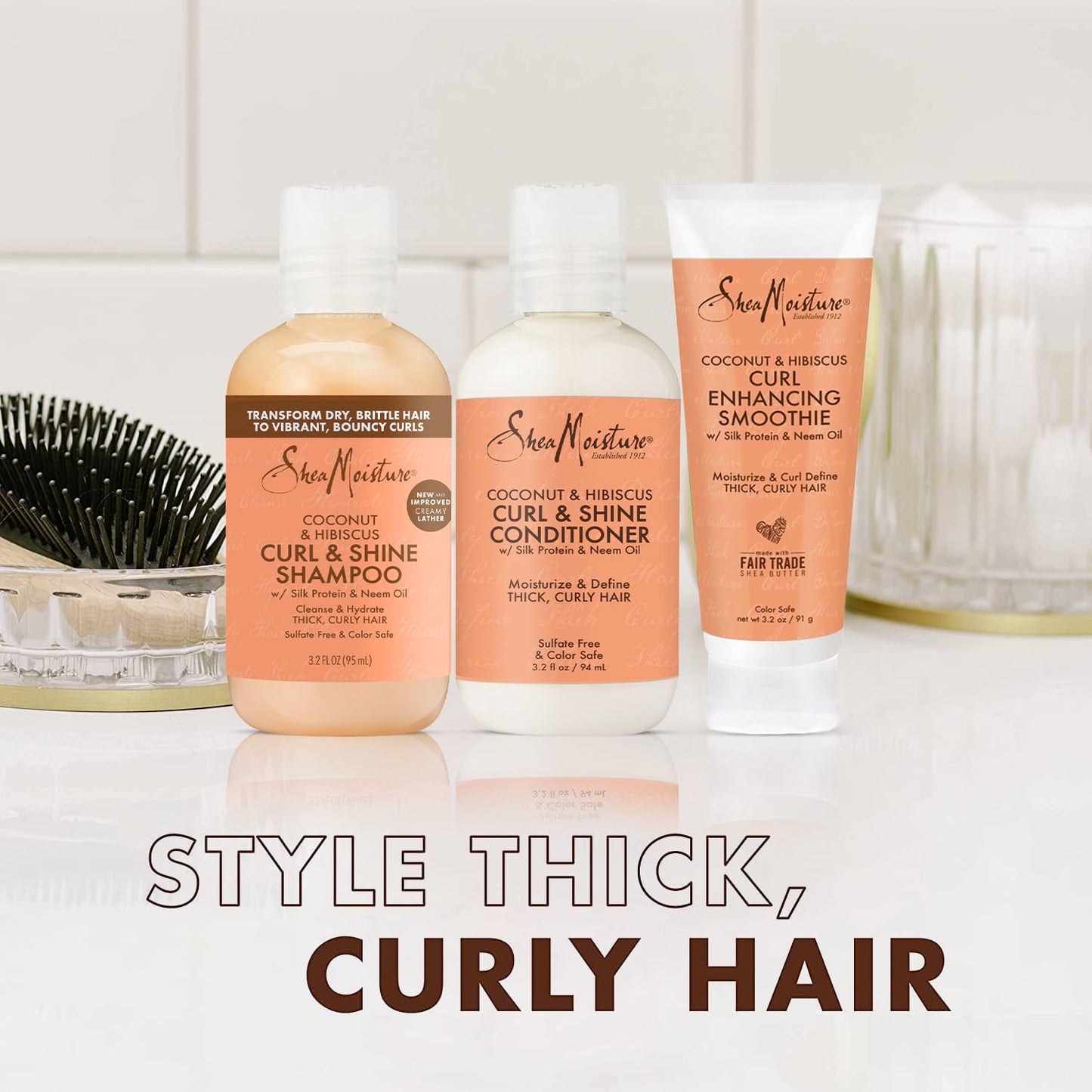 SheaMoisture Curl & Shine Shampoo, Conditioner & Curl Enhancing Smoothie, Travel-Size -  Coconut & Hibiscus Curly Hair Products