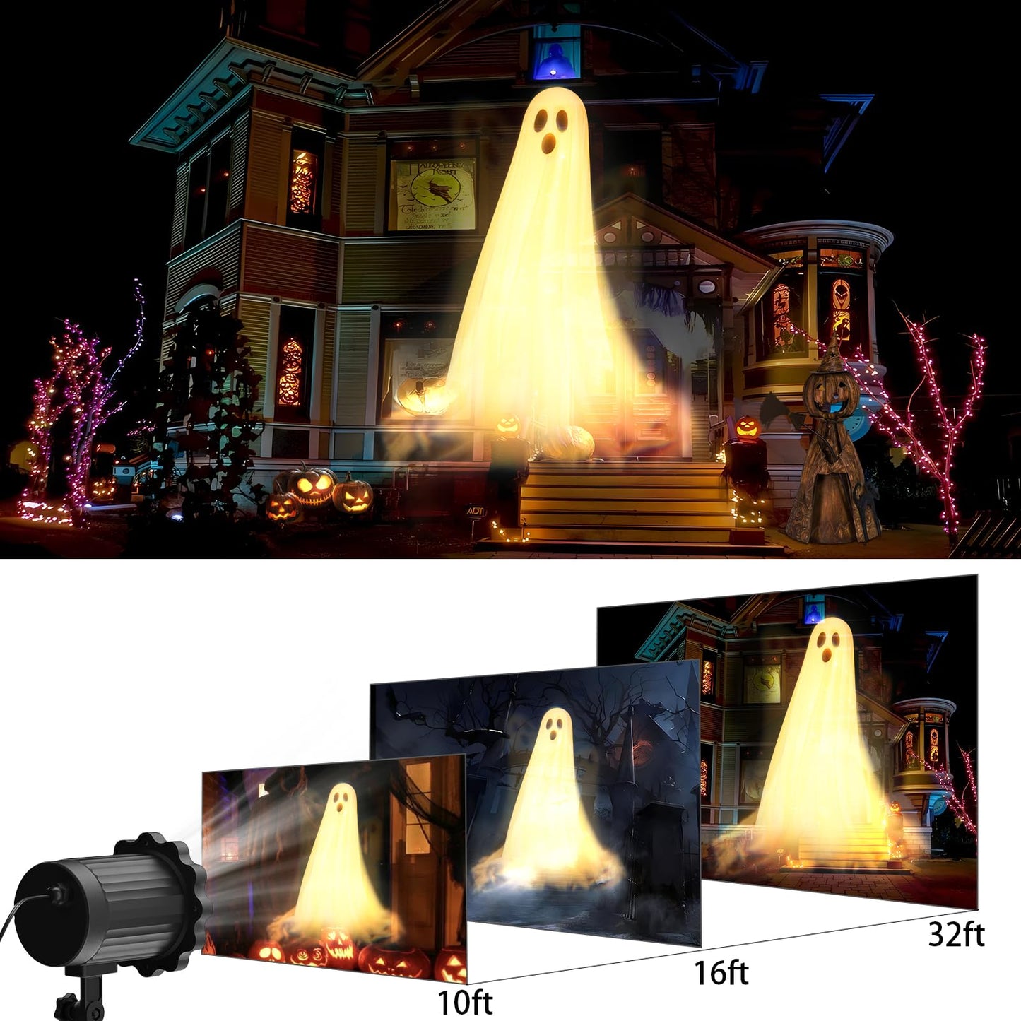 Halloween Projector Lights Outdoor,2025 Upgraded 3D Dynamic Ghost Decorations Light,Clearer Ghost HD Patterns,Night Light for Home Window Wall Halloween Decor