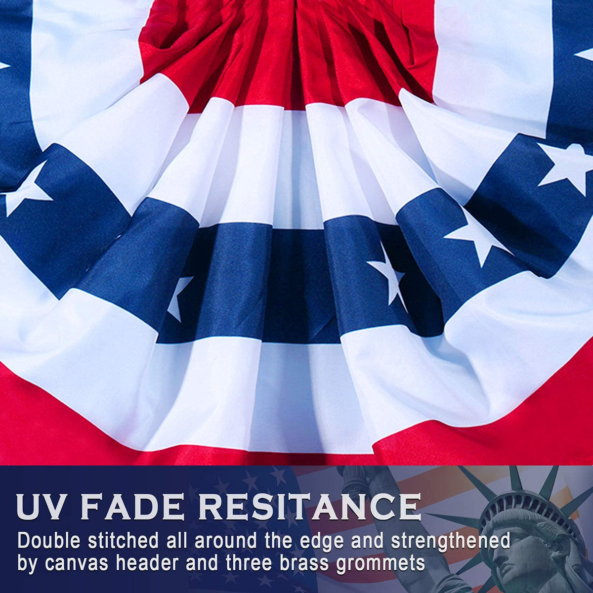 USA Pleated Fan Banner Patriotic Half Fan Banner Flag with Canvas Header and Brass Grommets for 4th of July Memorial Day Indoor Outdoor Decoration (5, 1.5x3 Feet)