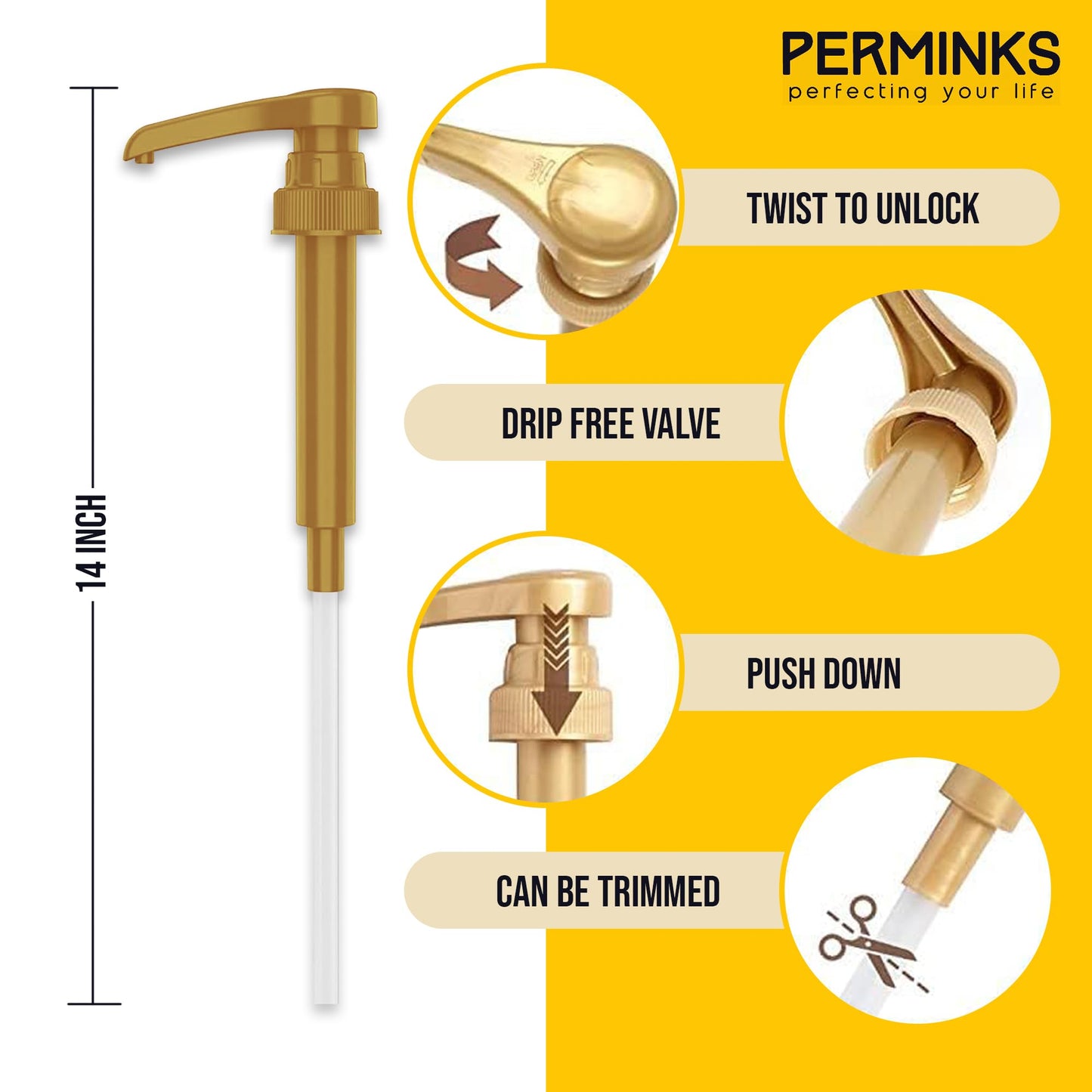 6 pack Coffee Syrup Pump Dispenser (Gold) - Compatible with Torani, Davinci and Skinny Syrup Bottles (750 ml 25.4 oz Bottles)