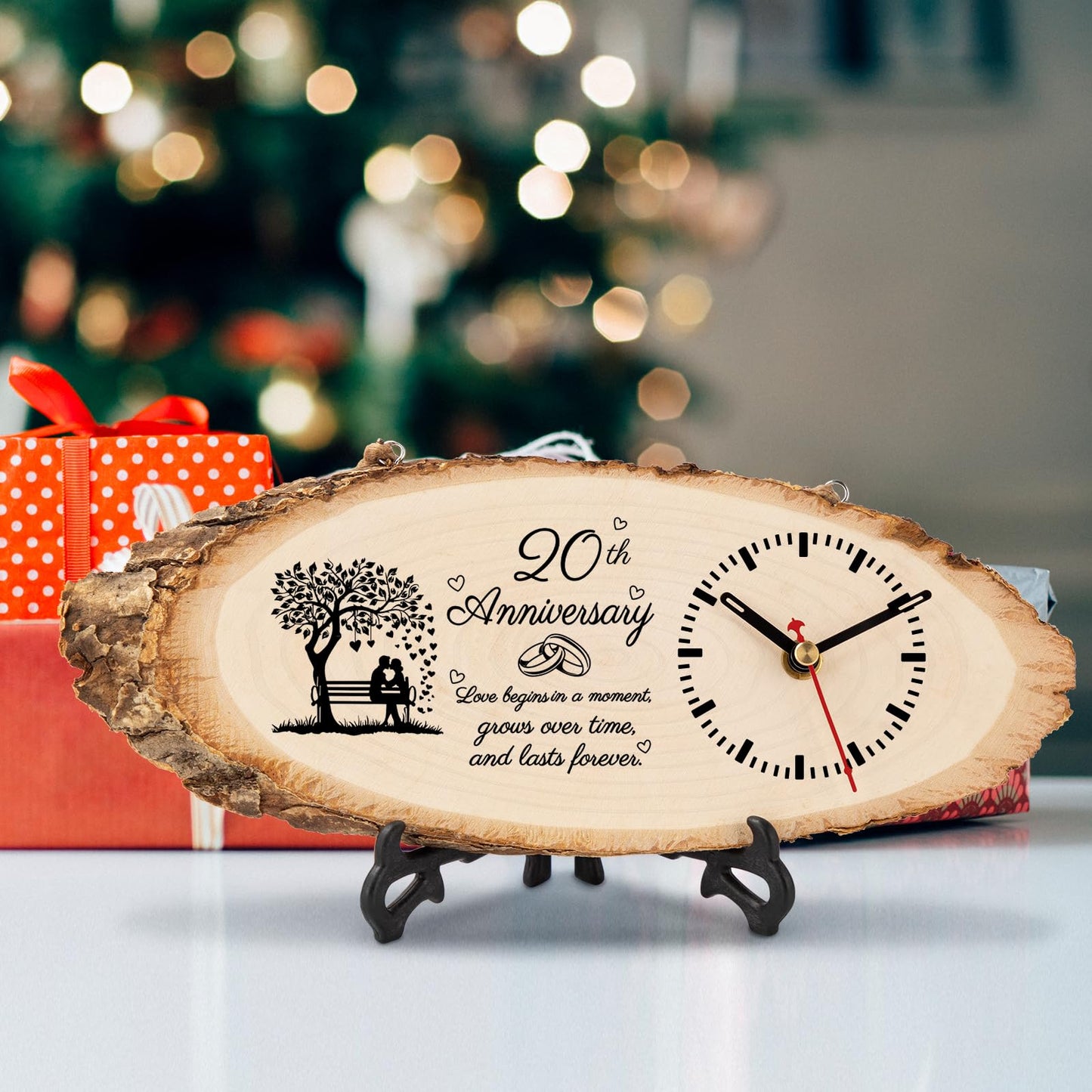 BeauGift 20th Anniversary Wood Gifts for Couple Husband Wife, 20th Wedding Anniversary Keepsake Gifts for Him Her, 20 Year Anniversary Marriage Gift Ideas Wooden Clock