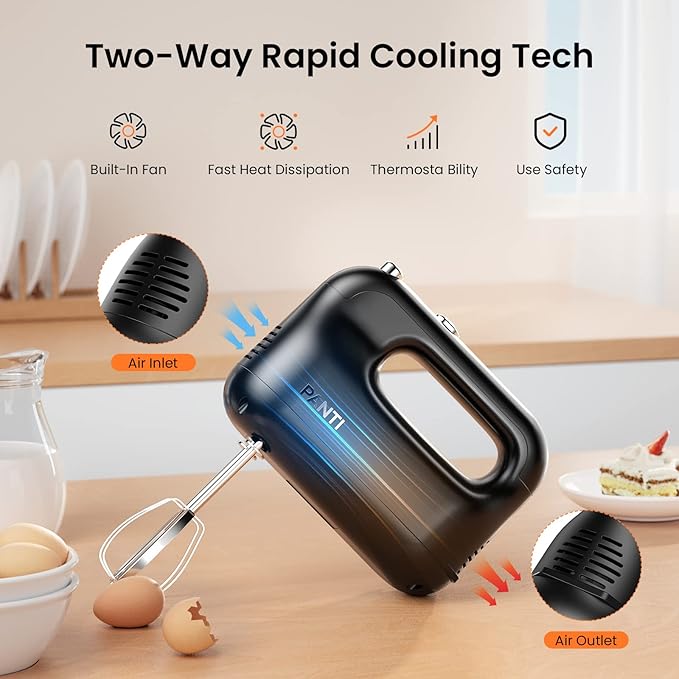 Hand Mixer Electric, PANTI Kitchen Handheld Small Mixer with Beaters and Whisk, 5 Dishwasher-safe Accessories, 5 Speeds & Eject Button, Portable Mixers for Easy Whipping Dough, Cake and Cream, HM3002