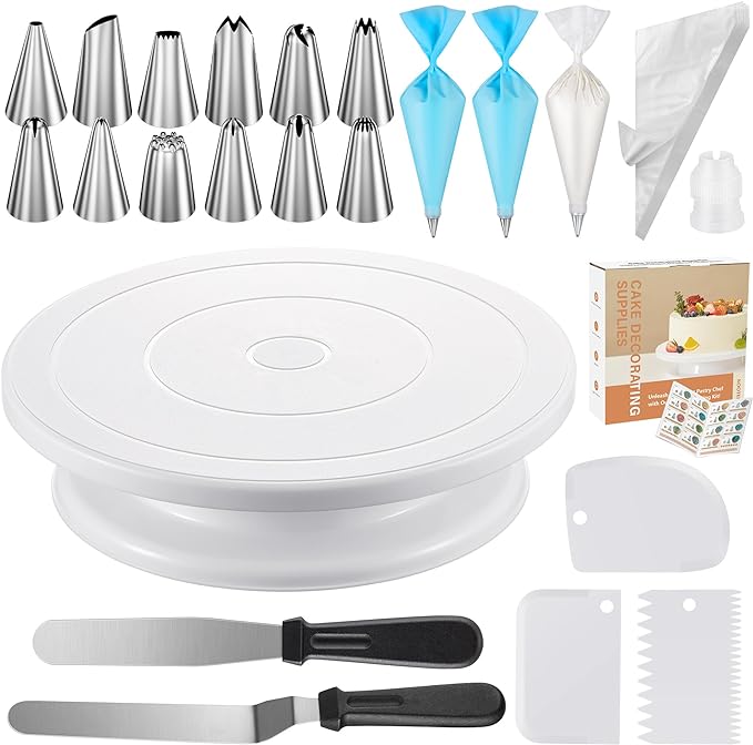 Kootek 71PCs Cake Decorating Kit, Baking Supplies Tools - Includes Cake Stand Turntable, 12 Icing Piping Tips Set, 2 Frost...