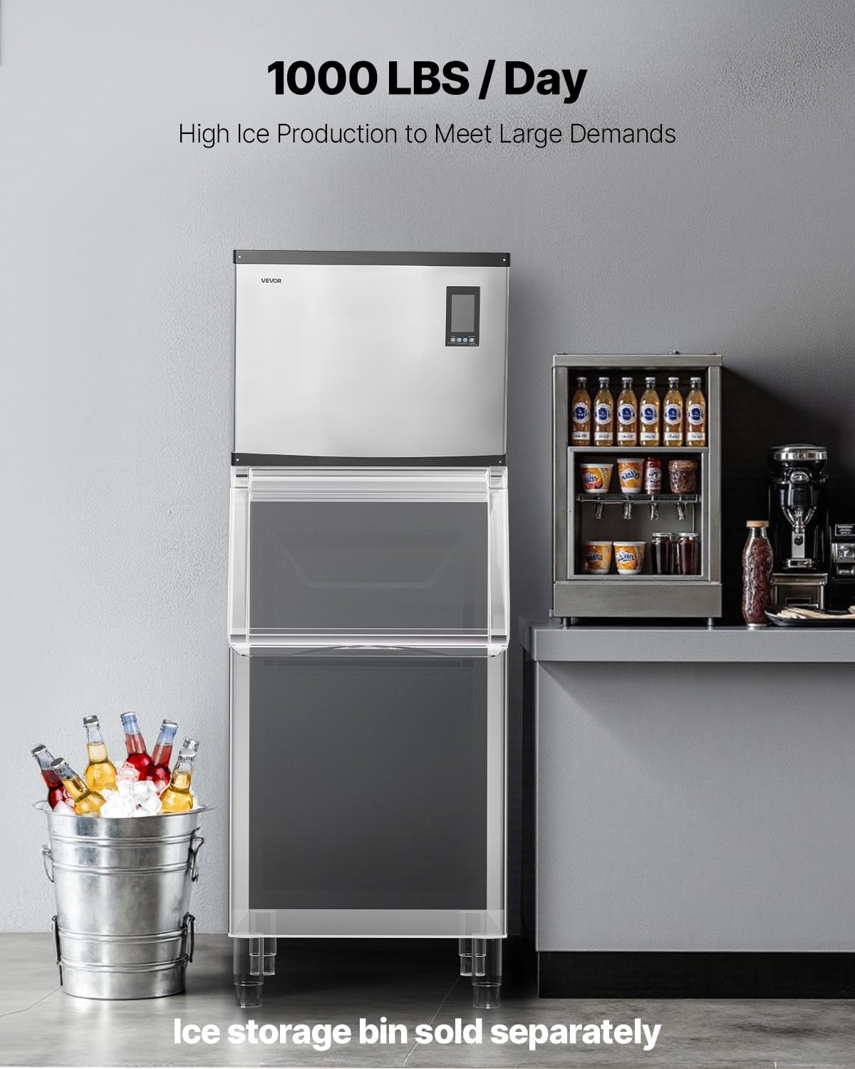 VEVOR Commercial Ice Maker Machine - Head, 1000 Lbs/Day Stainless Steel Ice Machine with Scheduled Ice-Making, Self-Cleaning, Adjustable Thickness, Ideal for Restaurant Bar Cafe Hotel - Head Only
