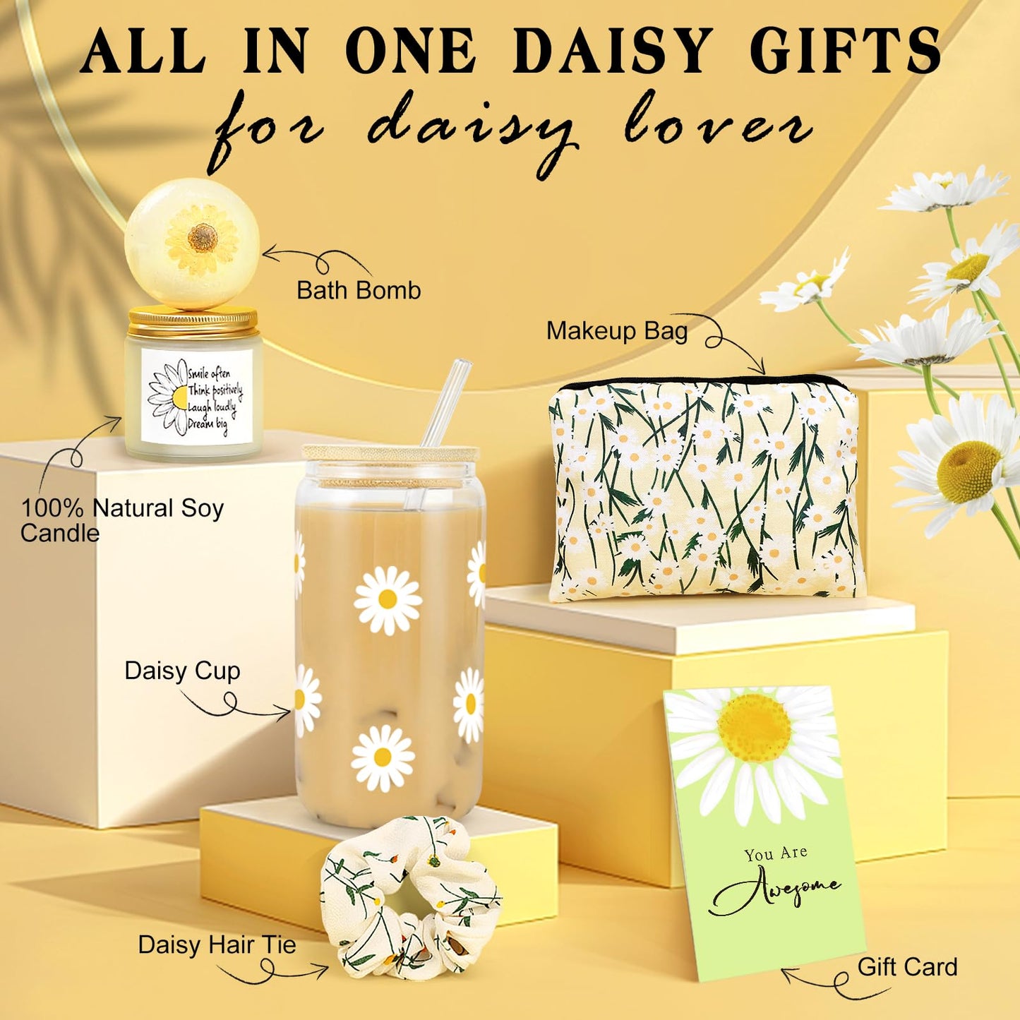 Daisy Gifts for Women, Gift Baskets for Women, Cute Unique Birthday Gifts for Woman Best Friend, Inspirational Gifts for Woman, Daisy Themed Gift for Her Teen Girl Sister Friendship