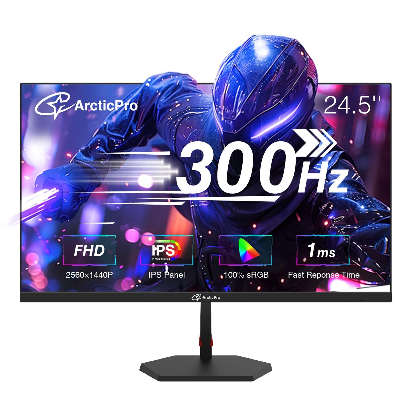 ArcticPro 24.5 inch 300Hz 240Hz Gaming Monitor, FHD 1080p, 1ms, PC Monitor Gaming, IPS, Adaptive sync, PC Monitor, NTSC 85%, sRG