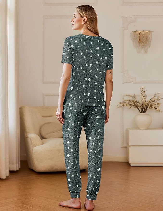 Ekouaer Pajamas for Women Set 2 Pack Lounge Set Short Sleeve Pjs Joggers Long Pants Loungepwear with Pockets