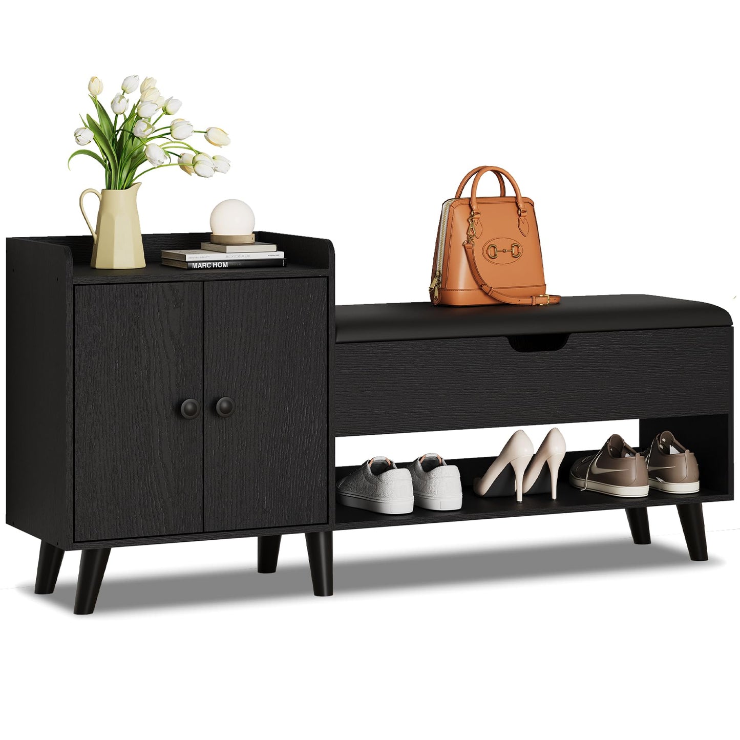 ZOPEND 50" Entryway Shoe Bench with Hidden Storage,Shoe Organizer Storage Bench with Shelf and Cabinet Entryway Bench for Bedroom Living Room and Hallway