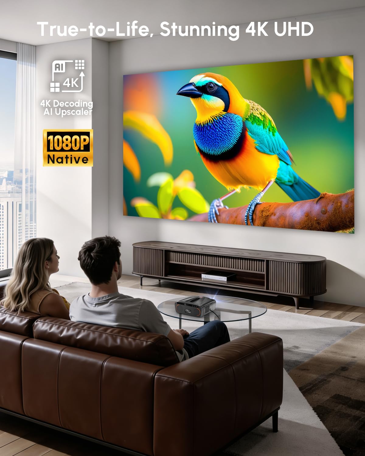 Daytime Projector 4K Home Theater 2400 ANSI,HDR10+,Auto Lens Cap/Focus/Keystone,Smart TV Projector with Apps,WiFi,Bluetooth,2*38W Speakers,2 HDMI eARC/CEC,for HD Indoor Movie Gaming Room Ceiling 2026
