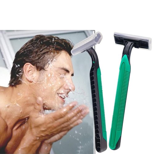 (200 Pack) Kheoxusa Twin Blade Disposable Razor,2 Blade Disposable Razor,Two Blade Disposable Razors,Double Blade Disposable Razors Individually Wrapped for Men,Women,Hotel, Airbnb,Tattoo,Travel-Green