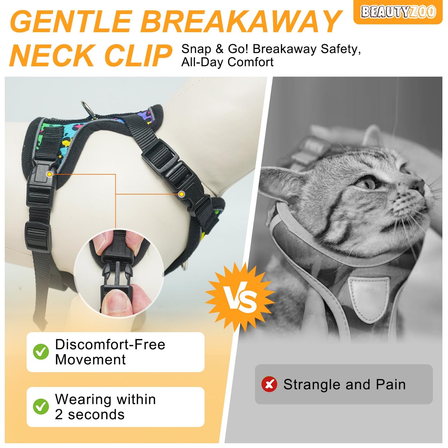 BEAUTYZOO Escape Proof Cat Harness and Leash for Walking, Soft Adjustable Cute Vest for Small to Large Cats, Reflective Breathable Easy-Control Outdoor Jacket, Kitten Harness and Leash Set, Leopard, S