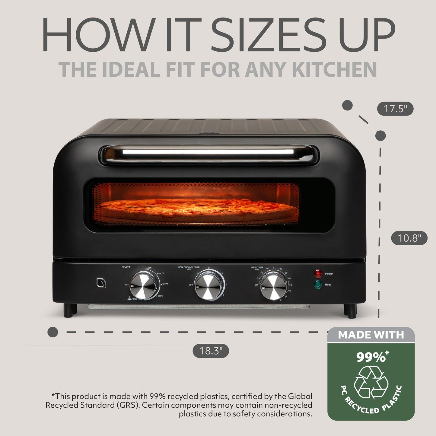 WILLOW Eco Series Electric Indoor Pizza Oven – 1800W, 5 Presets, Heats up to 750°F, Countertop Pizza Maker with 12" Ceramic Stone for Pizzeria-Style Crust, Scraper and Cutter Included Horno Para Pizza
