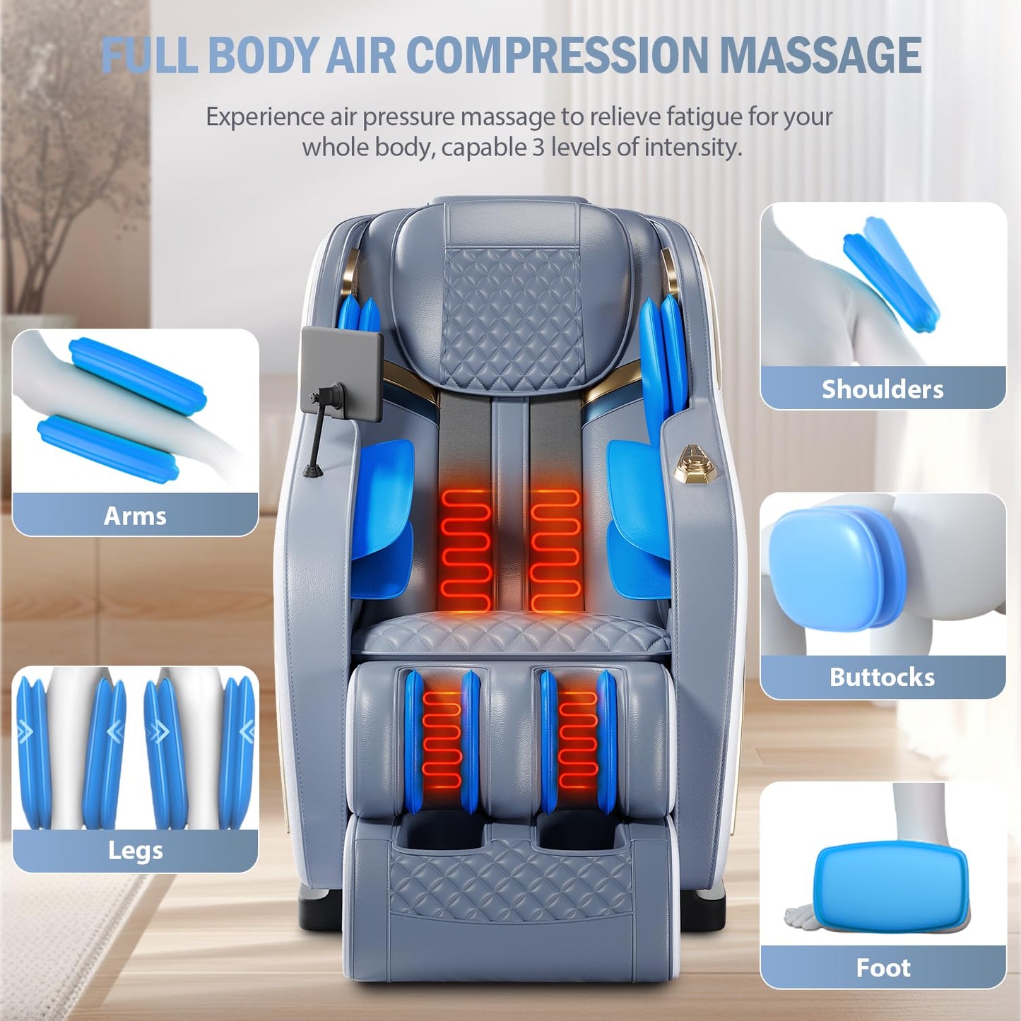 AVSAMOQ Massage Chair Full Body, 4D Zero Gravity 57" SL-Track Shiatsu Massage Chair Recliner with Airbags, Heating, Body Scan, Deep Yoga Stretch, Foot Rollers, AI Voice Control (White)