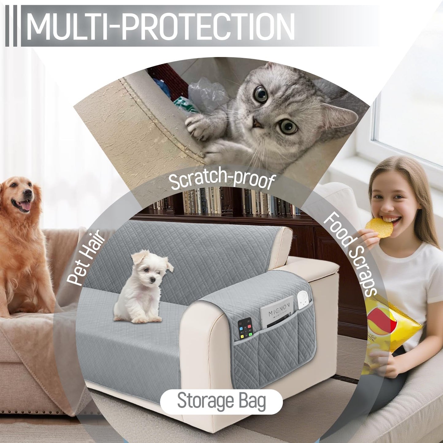 YUEVELLA Waterproof L Shaped Couch Cover for Sectional Sofa Velvet Quilted Corner Sofa Cover L Shape Furniture Protector Slipcover Set with Non Slip Straps for Pets Dogs Kids (XX-Large, Silvery Grey)