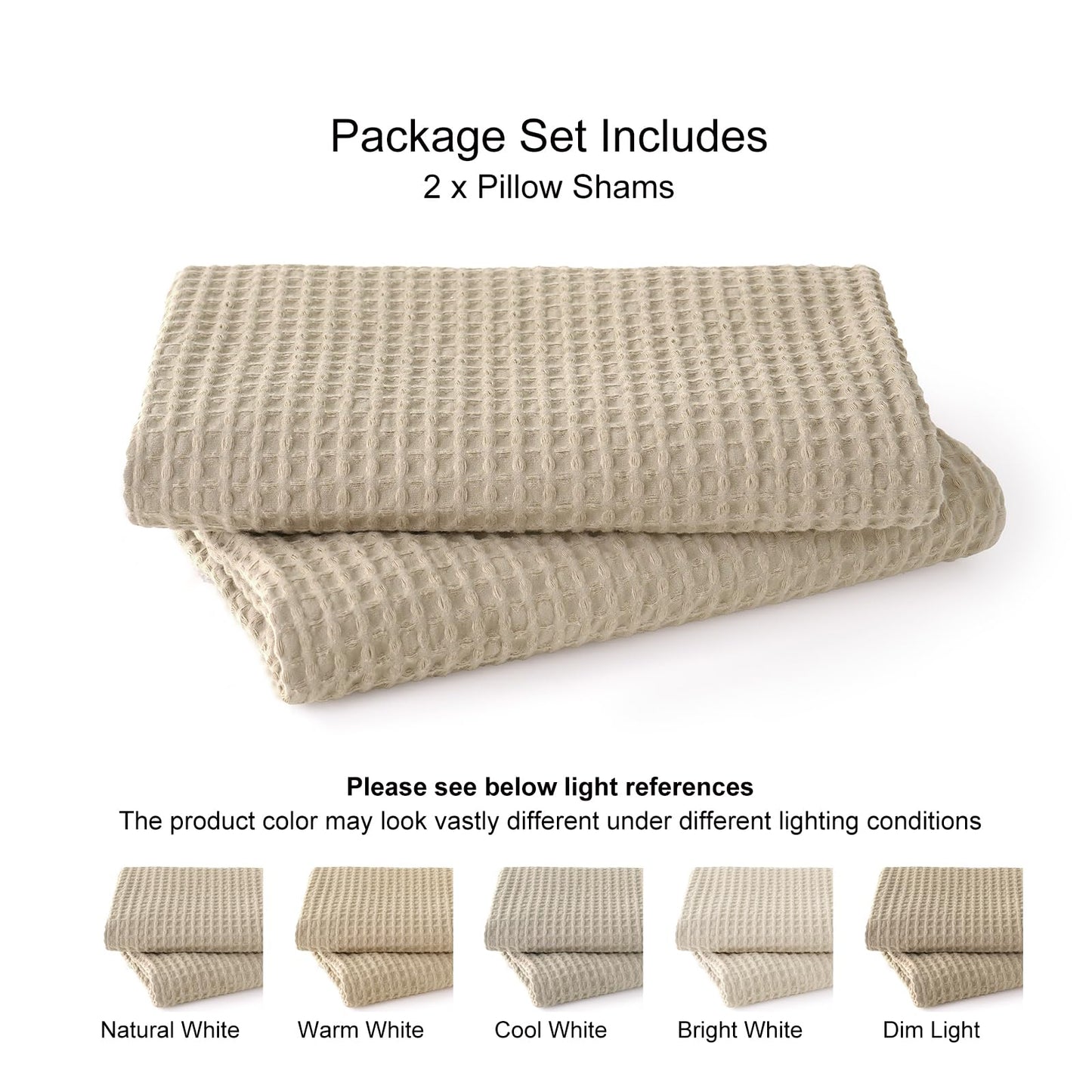 PHF 100% Cotton Waffle Weave Lumbar Pillow Cover 12" x 20", No Insert, 2 Pack Elegant Home Decorative Rectangle Throw Pillow Covers for Bed Couch Sofa, Khaki