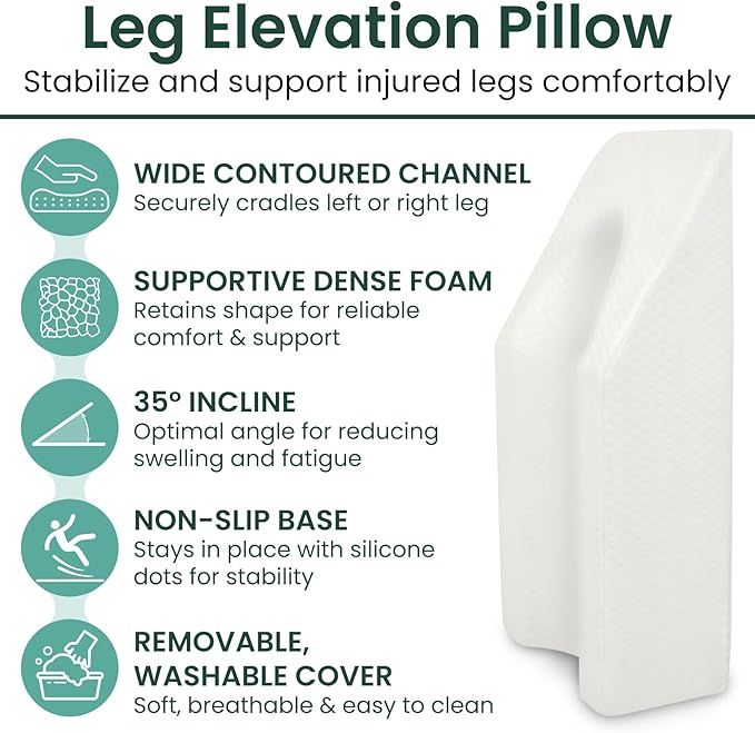 Xtra-Comfort Leg Elevation Pillow- Leg Wedge for Knee, Swelling, Elevation, After Surgery Must Haves - Post Surgery, Knee Pain Relief - Breathable for Knee, Ankle and Foot - Improve Blood Circulation