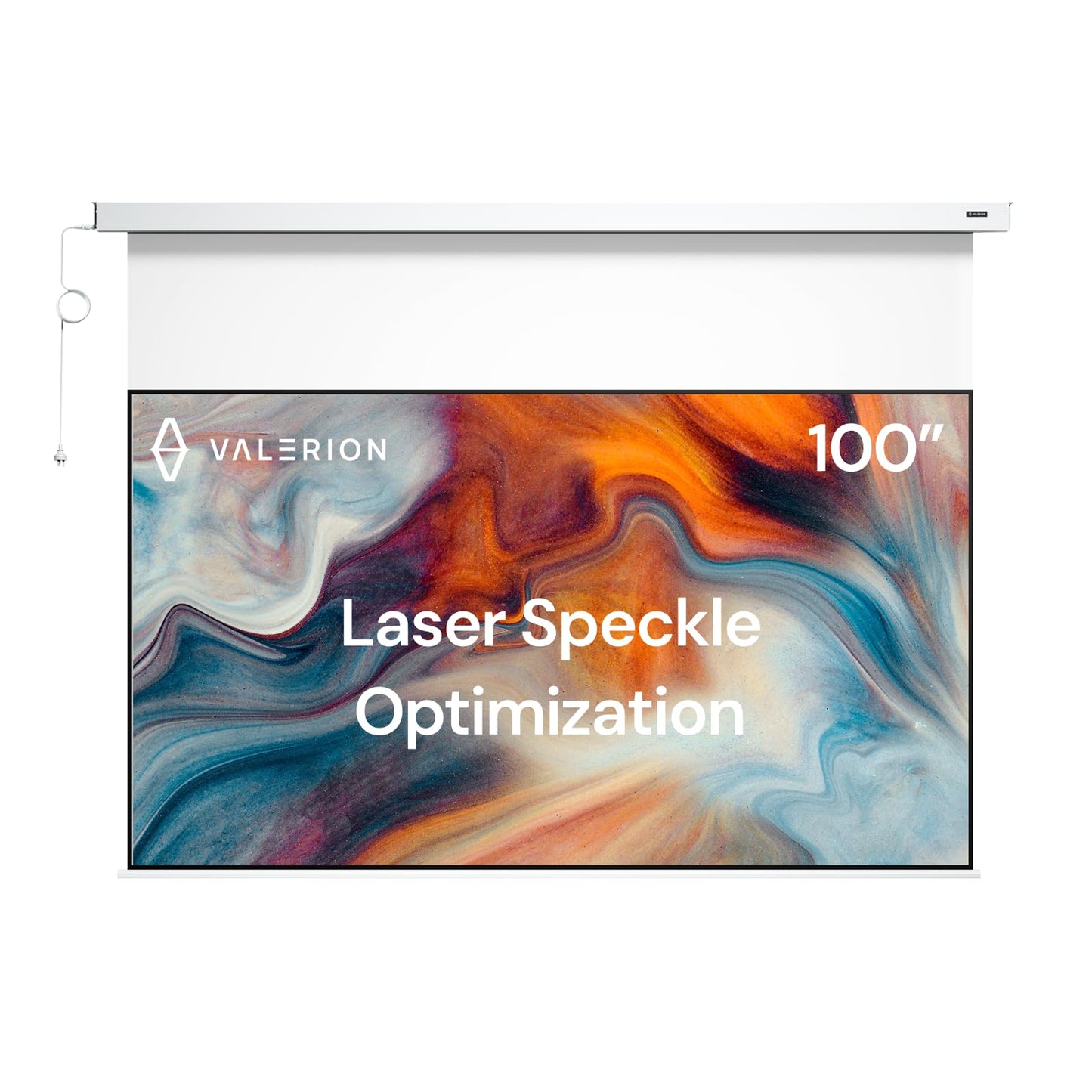 Valerion 100" PureVision Motorized Projector Screen, Laser Speckle Reduction, Auto-Sync with Projector, 4K/8K UHD Ready, 20" Adjustable Drop, Black Backing for Enhanced Contrast, Long Throw Only