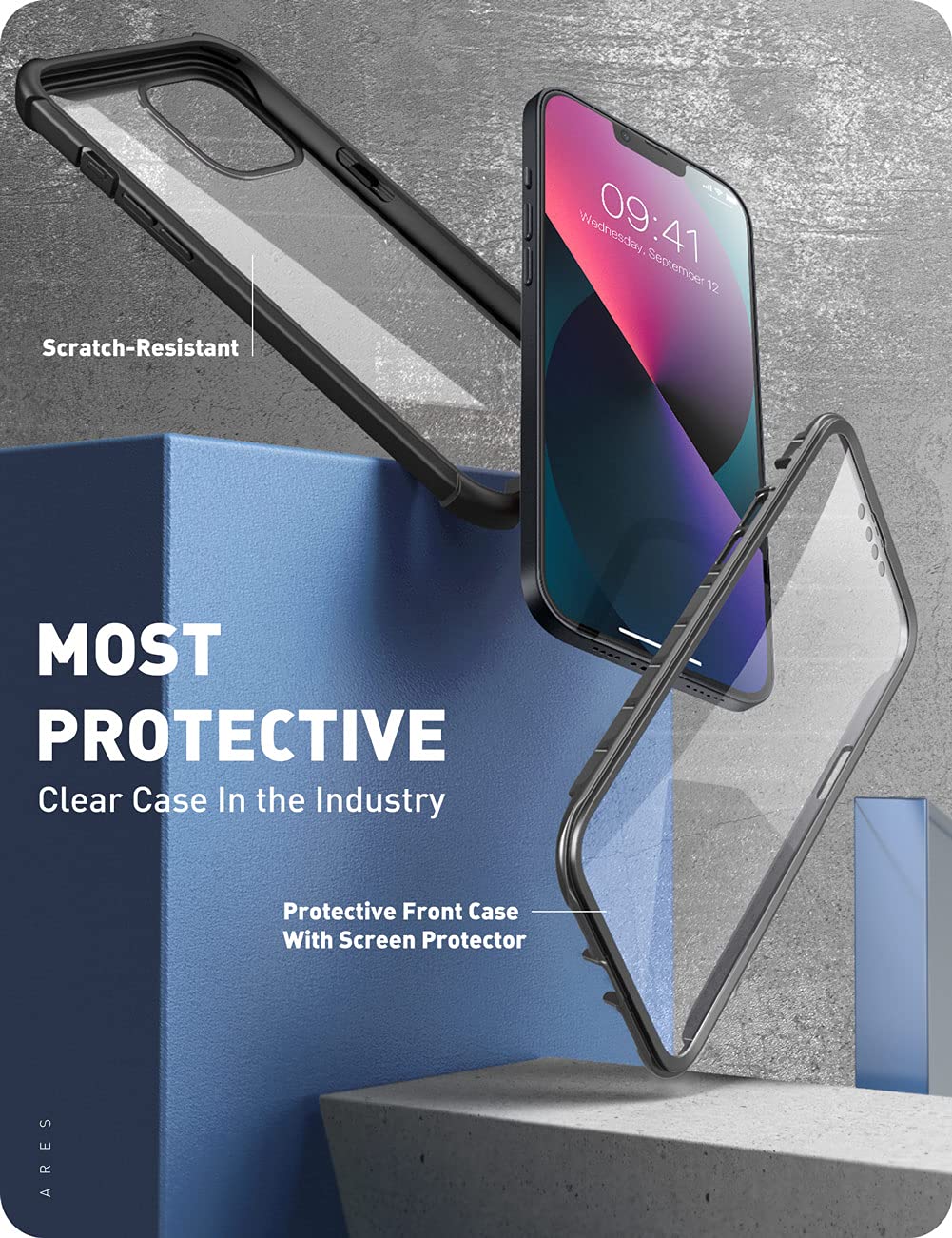 I-Blason Ares Series For Iphone 13 Mini 5G 5.4 Inch (2021 Release), Rugged Clear Bumper Case With Built-In Screen Protector (Bla