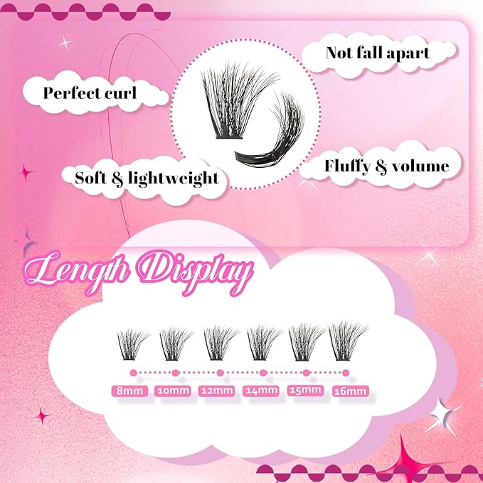 FADLASH Lash Extension Kit 100D Lash Clusters D Curl Lash Cluster Kit DIY Eyelash Extension Kit with Lash Bond and Seal Lash Applicator Tool 3D Effect fluffy Cluster Lashes(100D Kit, Mix 8-16mm)