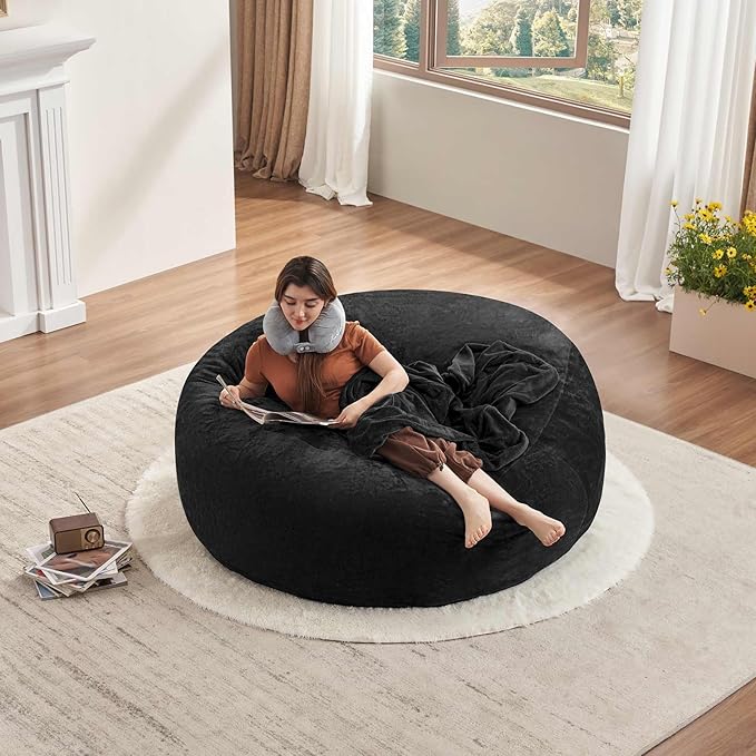 5FT oversized bean bag chairs for adults bean bag with filler included memory foam bean bag Soft and comfortable giant bean bags, living room furniture, suitable for bedroom dorm balcony chairs(Black)