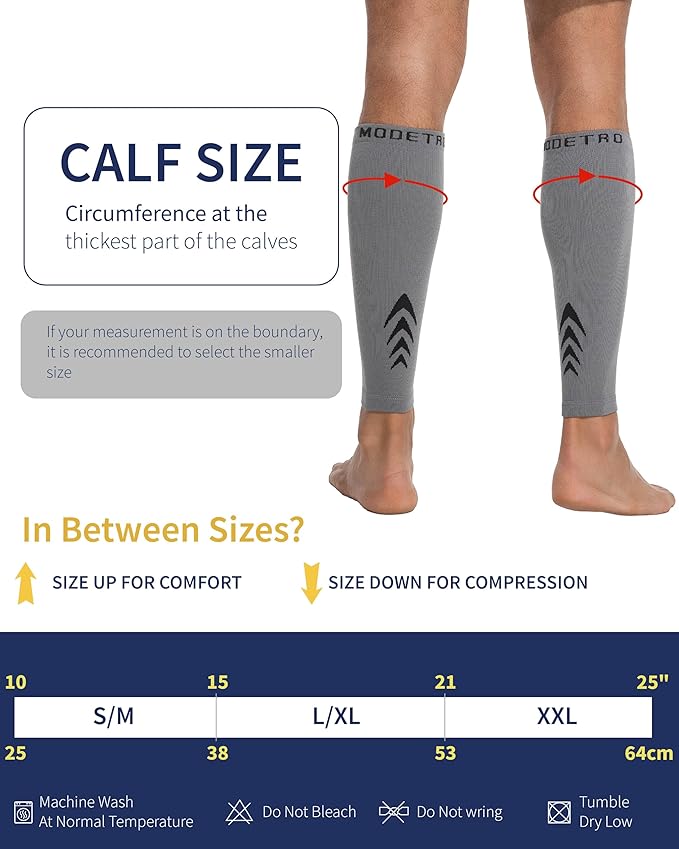 Modetro Sports Calf Compression Sleeves - Leg Sleeves for Men and Women - Shin Splint Relief Support Brace Running Flights