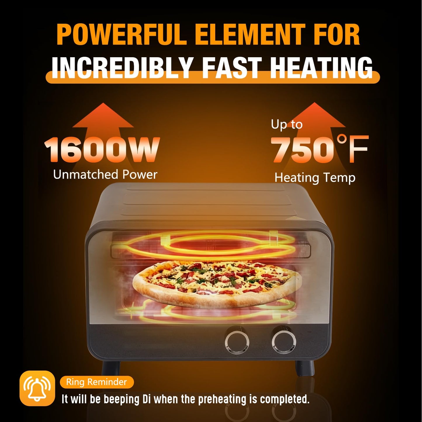 Sweetcrispy 1600W Electric Pizza Oven with Digital Display, 6 Preset Functions, 750°F High Heat, Pizza Stone & Pizza Peel Included, Countertop Air Fryer Oven for Homemade Pizza