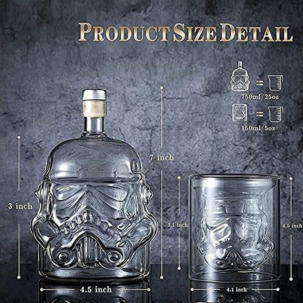 IITaozi Transparent Creative Whiskey Decanter Set Stormtrooper Bottle With 2 Glass for Wine, Brandy, Scotch, Vodka, Liquor750ml