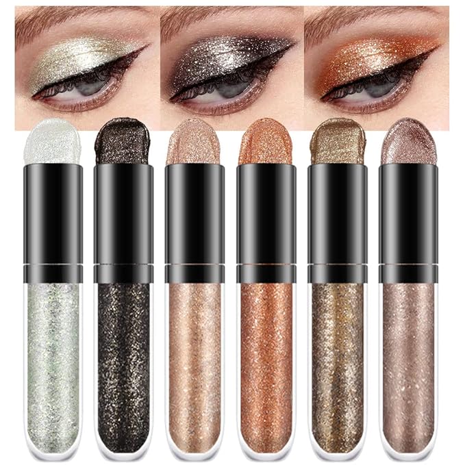 evpct 6 Colors Gold Liquid Glitter Shimmer Eyeshadow Set for Eyes Silver Shimmer Sparkle Shiny Light Glitter Metallic Pigm...