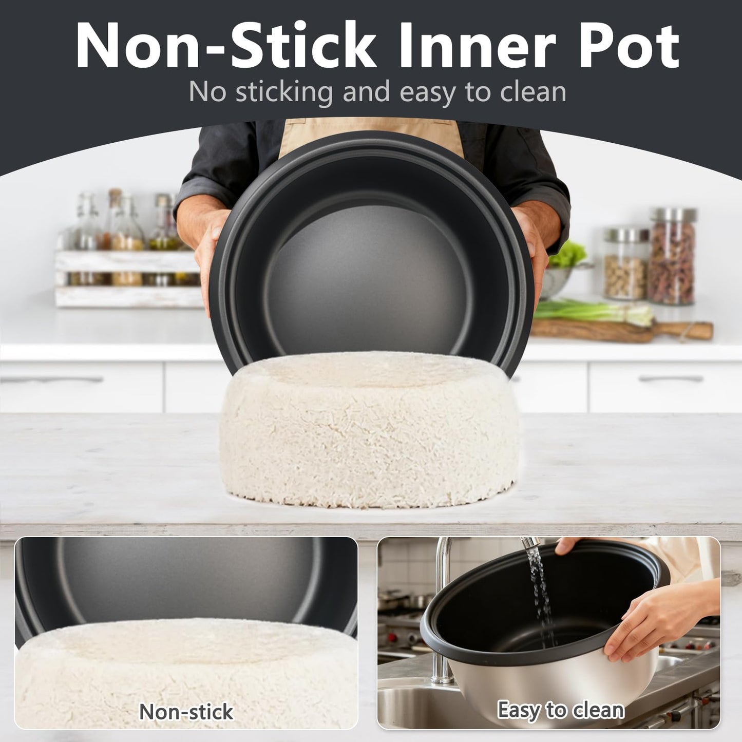 Heromind Commercial Rice Cooker, 46-Cup Rice Cooker, 9Qt / 10 L Large Rice Cooker with Nonstick Inner Pot, Fast Cooking and Auto Keep Warm, with Rice Cup and Paddle, Easy to Clean, 1600W