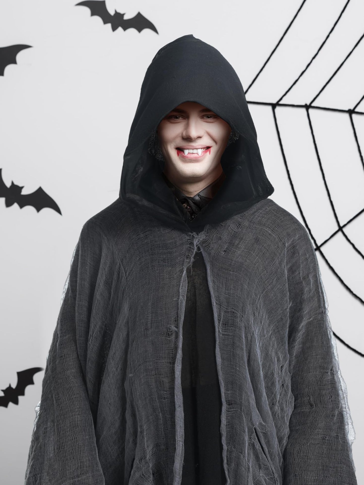 Geyoga 2 Pcs Halloween Hooded Cloak Medieval Renaissance Gothic Wizard Robe Scary Grim Reaper Cosplay Costume for Unisex(Black, Red, L)