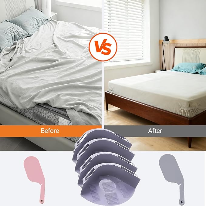 Bed Sheet Holders & Tucker Tool: 6-Piece Set with Sheet Tucker Tool and Heavy Duty Non-Slip Grippers, Sheet Fasteners Keep Fitted Sheet Firm &Tight on Mattress, Secure Lock Corners for Adjustable Beds